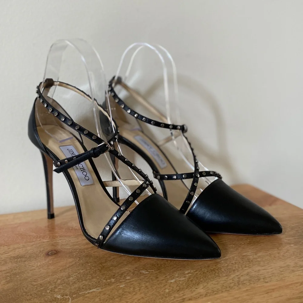 Jimmy Choo TIFF85 Studded Stiletto Sandals With Pointed Toes